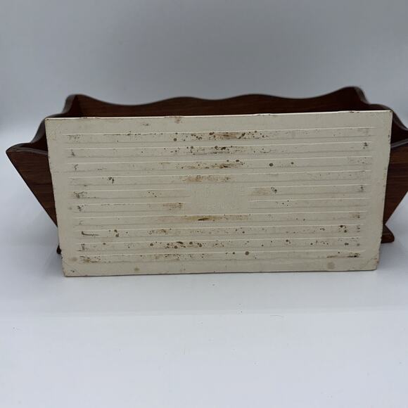 Antique Heated Tile Bread Dinner Rolls Serving Tray Wooden Tray 11” - Picture 4 of 6